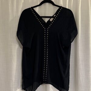 Michael Kors navy Stud-Trim V-Neck Women's Top (s)